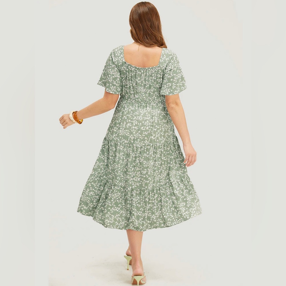 NWT - BloomChic - Floral Drawstring Dress - Sage - Size 1X (14-16) - Picture 2 of 7